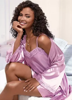 Lace Trim Belted Kimono