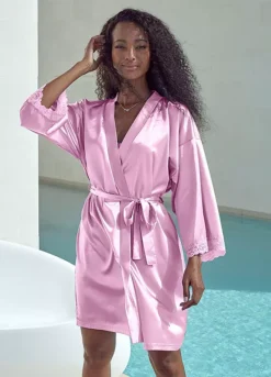 Lace Trim Belted Kimono -Lascana Outlet Shop Lace Trim Belted Kimono25779624FRSP W02