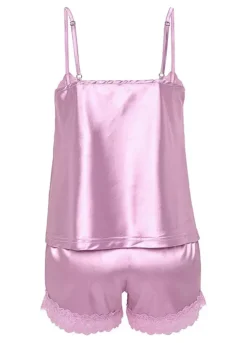 Lace Trim V-Neck Shorty Pyjama Set 8 Lace Trim V-Neck Shorty Pyjama Set -Lascana Outlet Shop Lace Trim V Neck Shorty Pyjama Set15809933FRSC W01