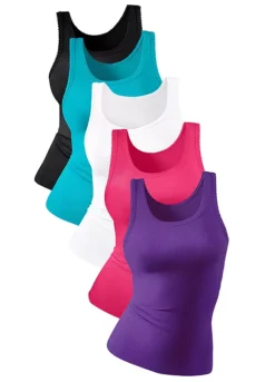 Petite Fleur Pack Of 5 Double Rib Vests -Lascana Outlet Shop Petite Fleur Pack of 5 Double Rib Vests392745FRSC