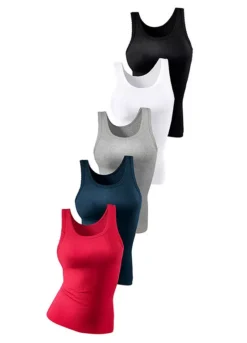 Petite Fleur Pack Of 5 Double Rib Vests -Lascana Outlet Shop Petite Fleur Pack of 5 Double Rib Vests622532FRSC