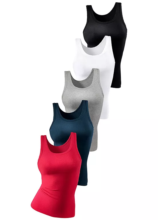 Petite Fleur Pack Of 5 Fine Rib Vests 1 Petite Fleur Pack Of 5 Fine Rib Vests