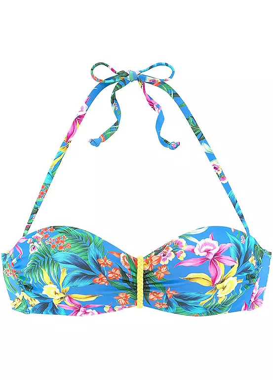 Venice Beach Tropical Print Underwired Bandeau Bikini Top 2 Venice Beach Tropical Print Underwired Bandeau Bikini Top - Image 2