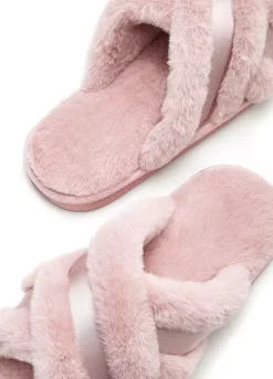 Vivance Cross Strap Plush Slippers -Lascana Outlet Shop Vivance Cross Strap Plush Slippers38798326FRSC W02