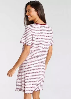 Vivance Dreams Stripe Short Sleeve Ruffle Hem Nightie -Lascana Outlet Shop Vivance Dreams Stripe Short Sleeve Ruffle Hem Nightie91108622FRSP W01