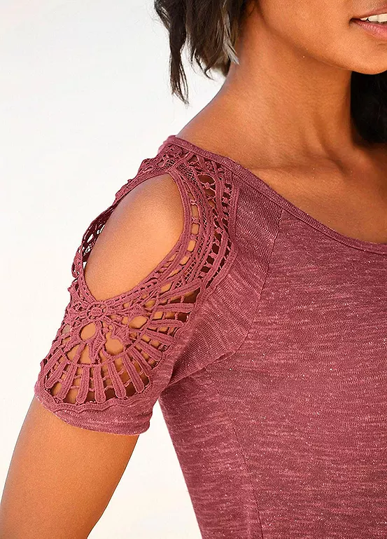 Vivance Lace Insert Cold Shoulder Top 3 Vivance Lace Insert Cold Shoulder Top - Image 3
