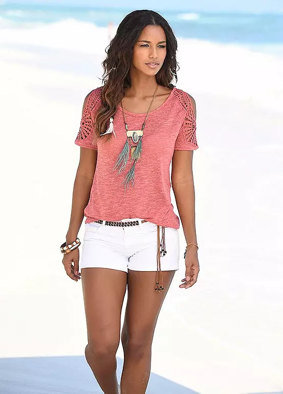 Vivance Lace Insert Cold Shoulder Top 4 Vivance Lace Insert Cold Shoulder Top - Image 4