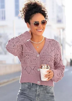 Vivance Openwork Knit Cardigan