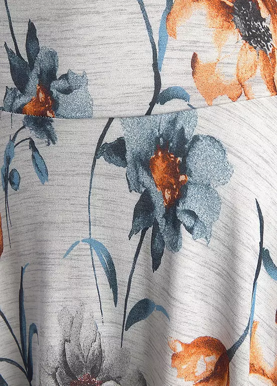 Vivance Short Floral Grey Marl Jersey Dress 5 Vivance Short Floral Grey Marl Jersey Dress - Image 5