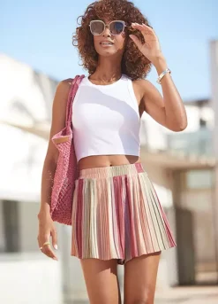 Vivance Striped Pleated Shorts -Lascana Outlet Shop Vivance Striped Pleated Shorts67917057FRSP W02
